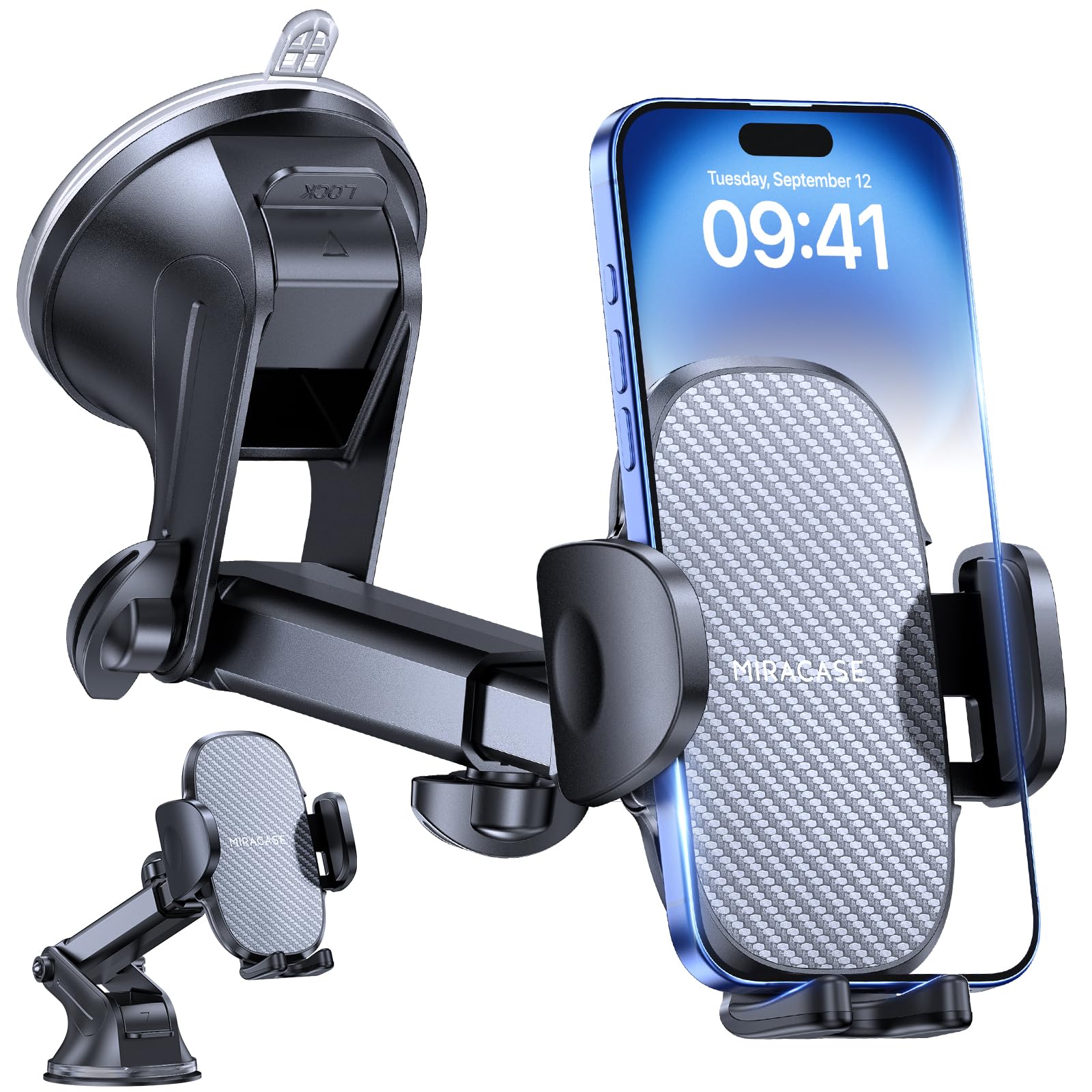 Miracase Handyhalterung Auto[Verbesserter Saugnapf] Handyhalter fürs Auto 360° Drehbar, Armaturenbrett Windschutzscheibe KFZ Handy Halterung für iPhone Galaxy Alle Smartphones