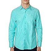 Robert Graham Men's Bayview Long-Sleeve Woven Button Down Shirt, Premium Cotton Knit Top, Classic-Fit & Richly Detailed