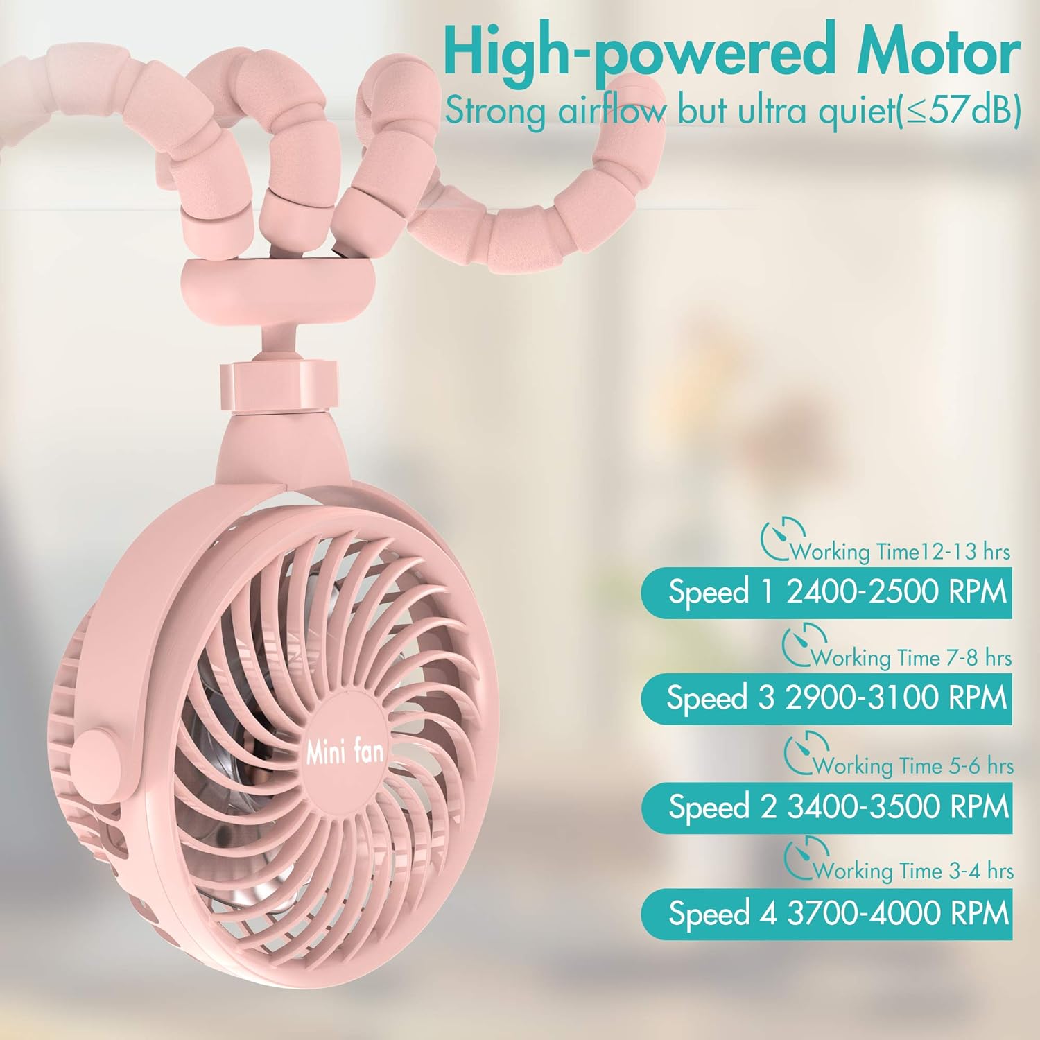 Versatile Fan, 5200mAh Battery Powered Clip-on Personal Desk Fan with Flexible Tripod, Ultra Quiet 360°Adjustable USB Fan for Stroller/Car Seat/Treadmill/Camping/Hurricane/Outage: Kitchen & Dining