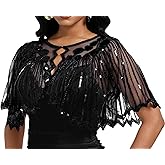 Beckyrebelly Women's 1920s Sequin Shawl Wraps Fringe Capelet Shawls Gatsby Accessories for Harlem Night