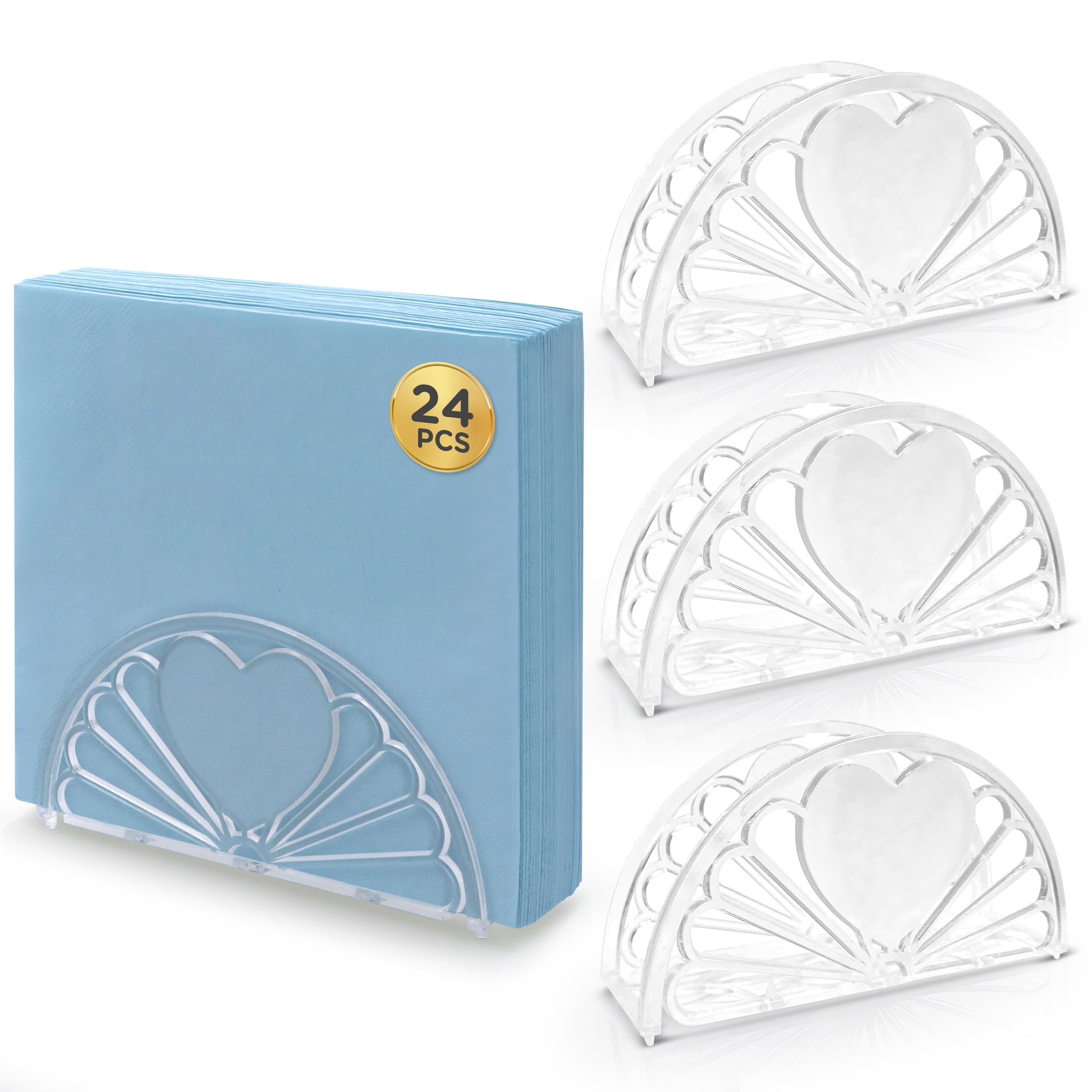 Photo 1 of 5.75 Inch Clear Plastic Napkin Holder - 24 Pieces (Heart Design)