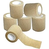 Hysiwen 6 Pack 2" x 5 Yards Self Adhesive Bandage Breathable Cohesive Wrap Self Adherent Vet Tape Self Stick Bandage Wrap for Sports, Athletic, Wrist, Ankle(Skin Color)