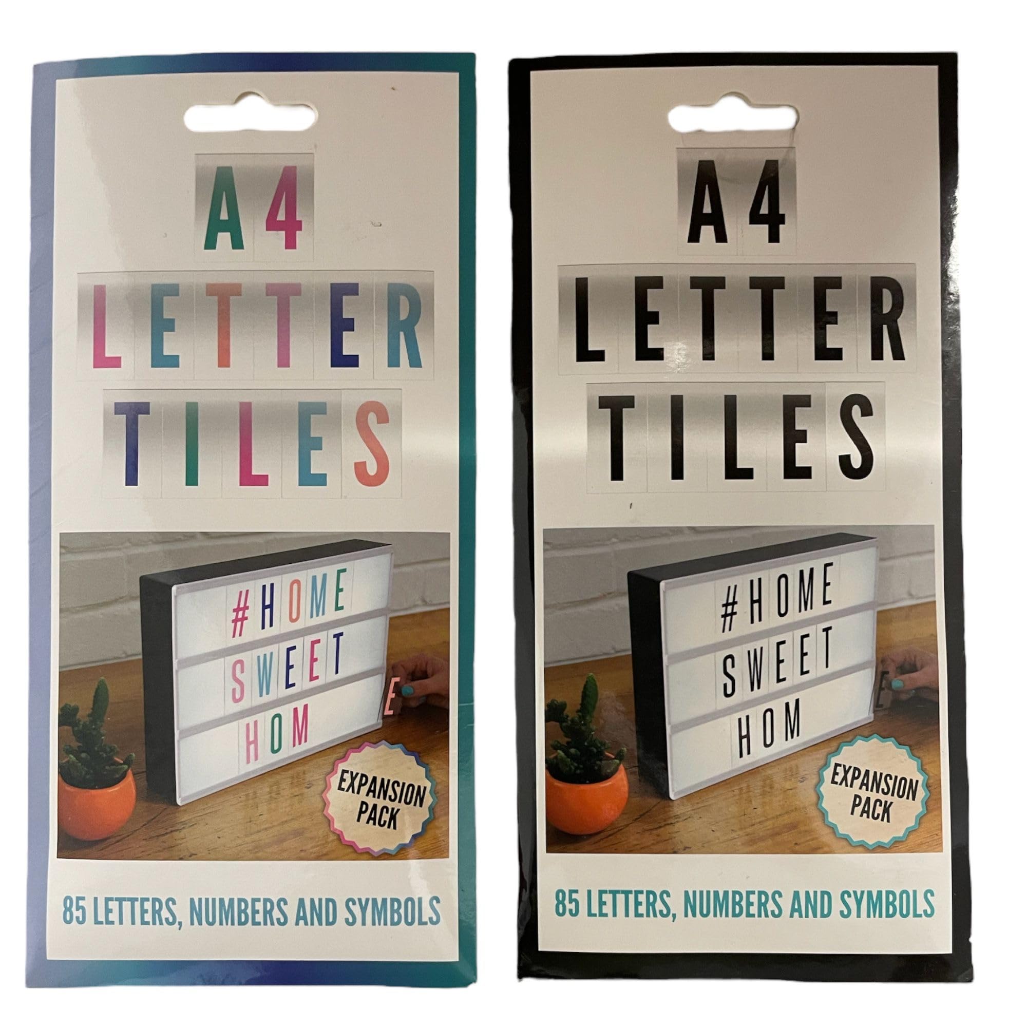 A4 Letter Tiles - 85 Letters, Numbers, and Symbols to fit A4 Cinematic text lightbox sign (Double Black (Black & White + Coloured 170 letters in total))