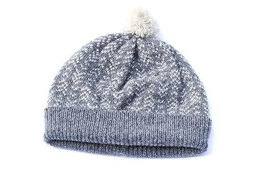 Grey Knit Beanie Mens Bobble Hat Womens Wool Hat Grey Wool