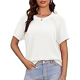 QILORA Women Knit Crochet Top Sweaters for Women Trendy Summer Breathable Womens Clothing Loose Short Sleeve