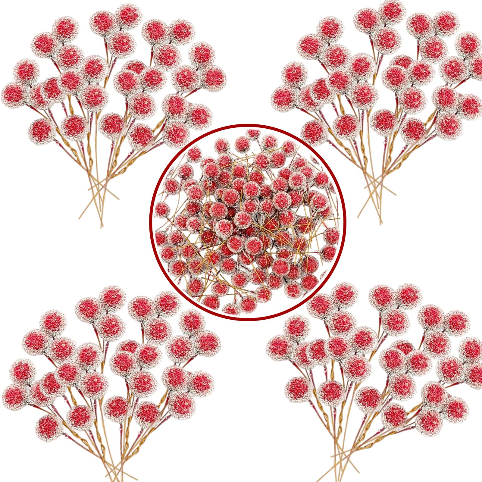 POPOYU 100pcs Christmas Berry Artificial Holly Berries, Artificial Fruits Red Berry Picks Winter Berries Bunch BerryBranches for Xmas Tree Decs,Christmas Wreath Making Decorations Supplies,Red
