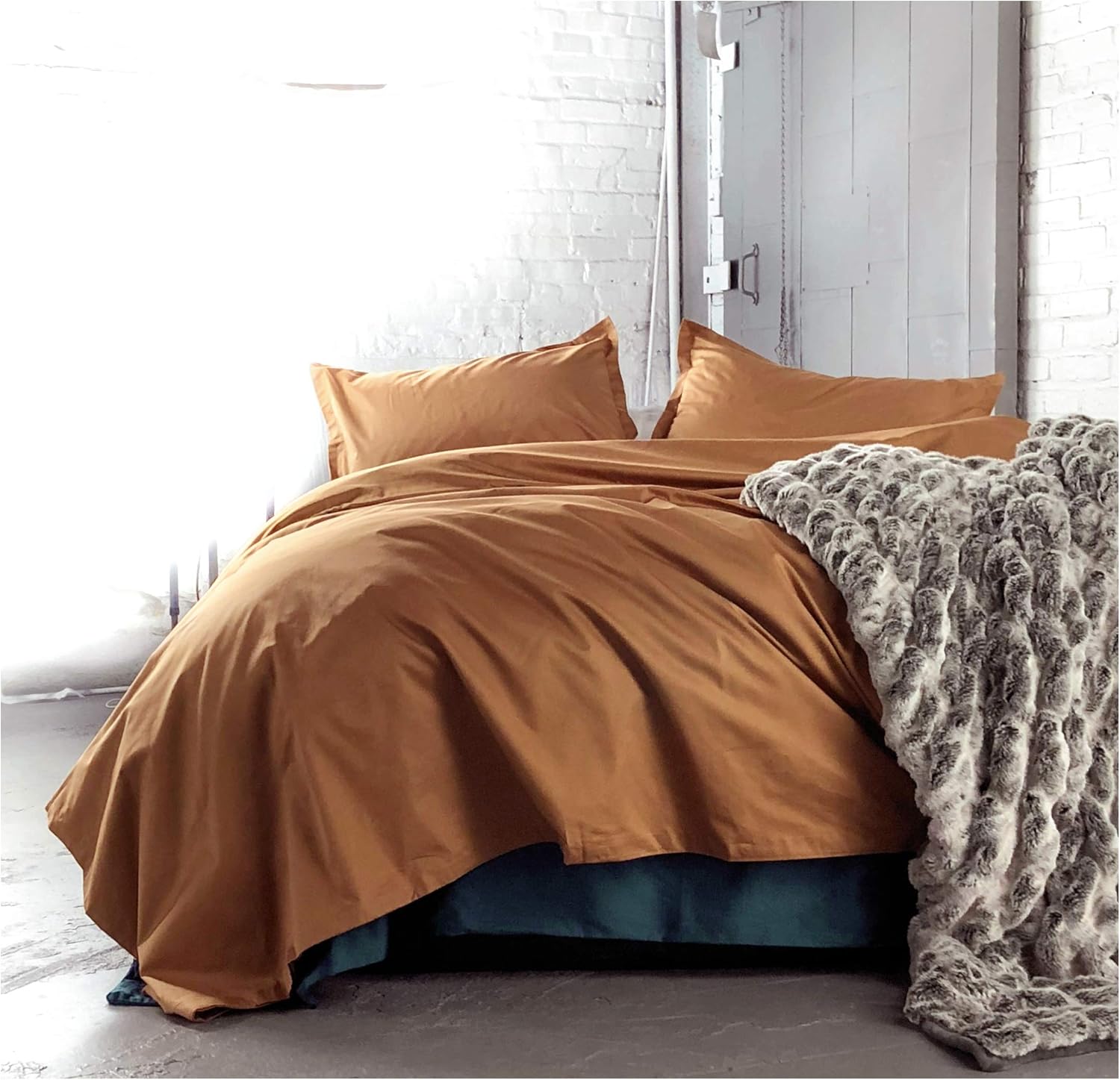 Solid Color Egyptian Cotton Duvet Cover Luxury Bedding Set High Thread Count Long Staple Sateen Weave Silky Soft Breathable Pima Quality Bed Linen (Queen, Copper)