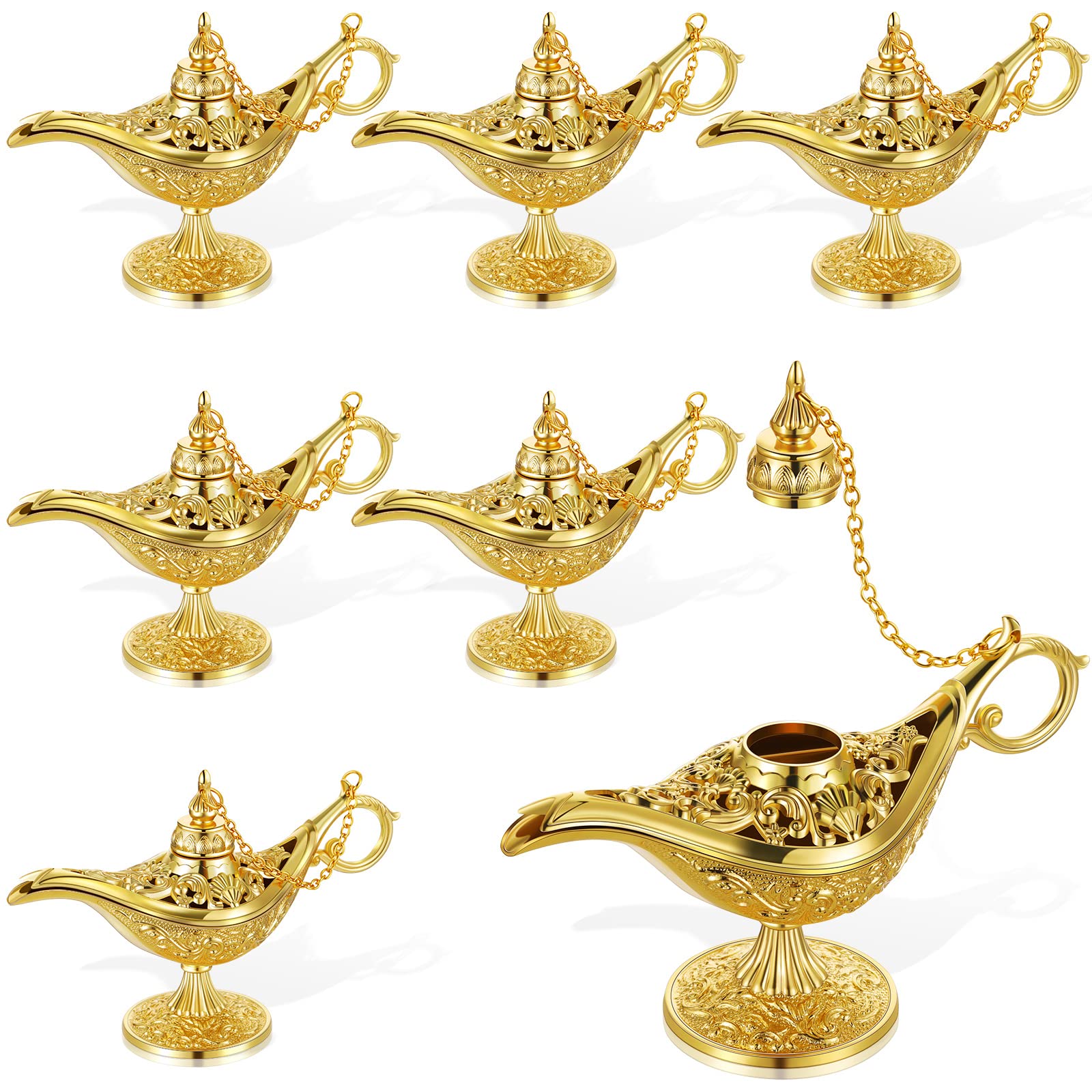 Photo 1 of Hoolerry 6 Pcs Magic Lamp Halloween Vintage Legend Lamp Wishing Light Classic Costume Props Light Tabletop Decoration for Arabian Costume Props Home Party Birthday Wedding Delicate Gift (Gold)