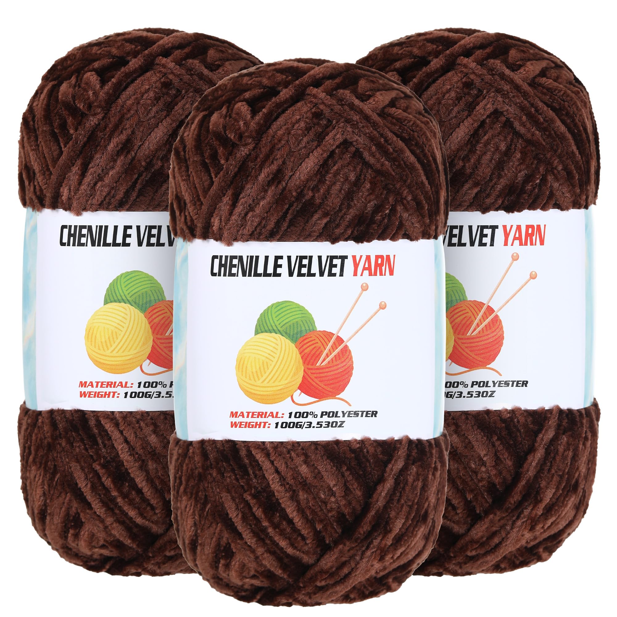 Photo 1 of  100g Velvet Chenille Chunky Yarn for Crocheting, Handcrafts Weaving Soft Chenille Yarn for Crocheting Clearance, Used for Making Baby Yarns Blanket, Clothes, Knitting Creations (Coffee Brown)