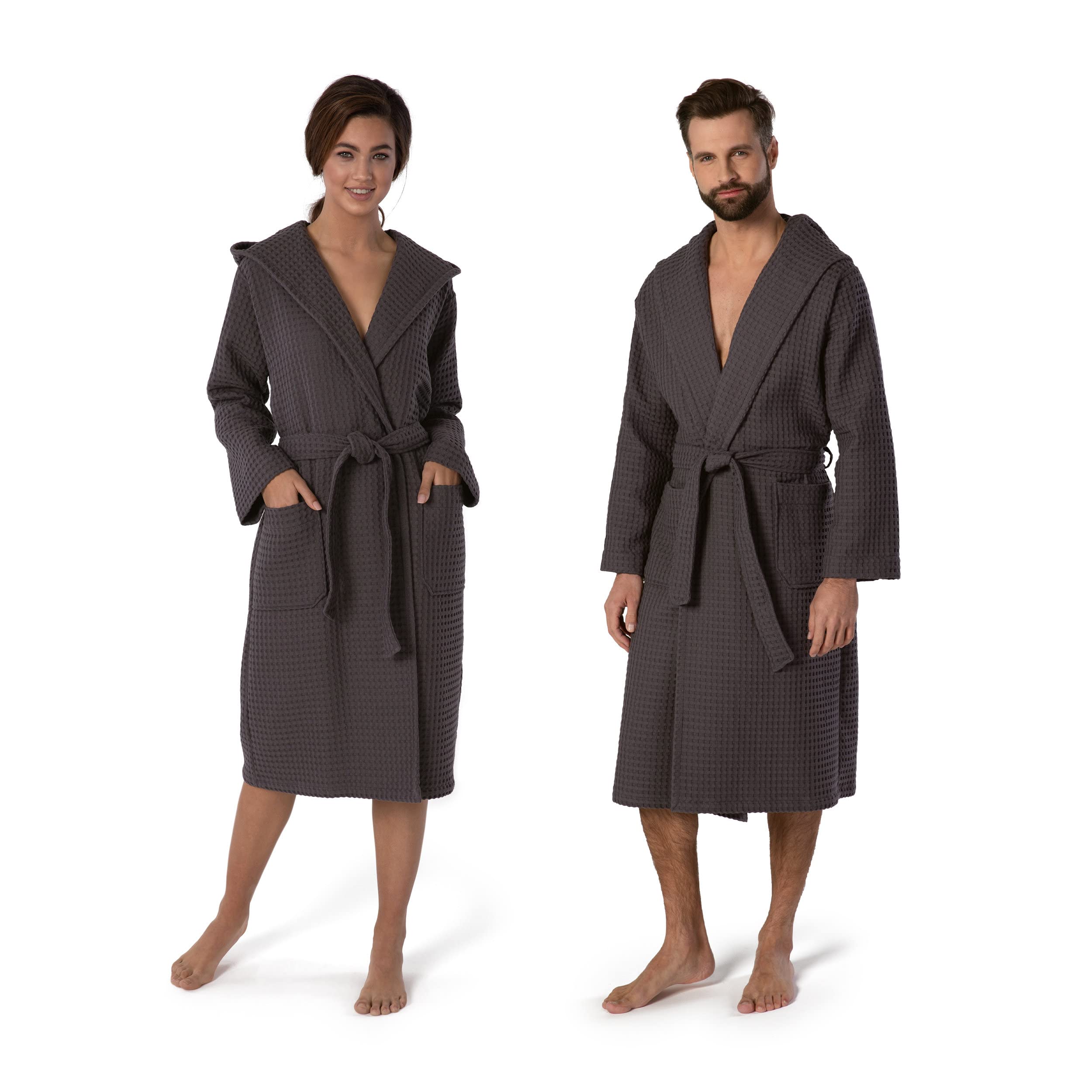 Möve Piquée hooded bathrobe in size XL made of 100% cotton, graphite