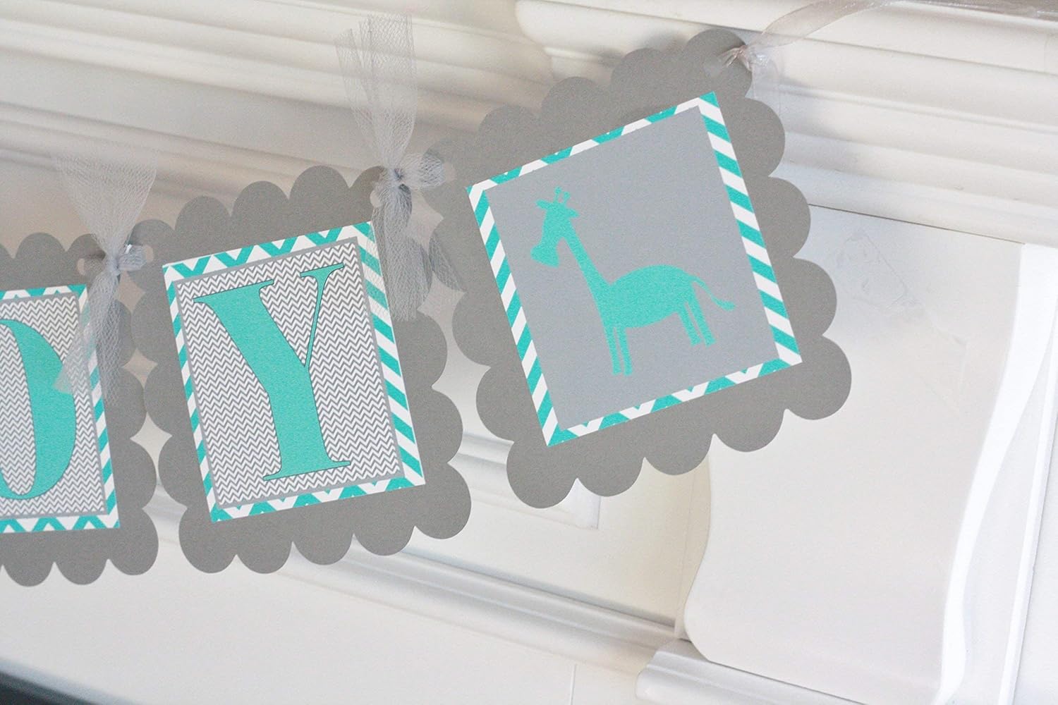 Amazoncom Turquoise Blue Grey Jungle Elephant Giraffe Monkey Lion Animal Baby Shower Its A Boy Banner Party Packs Available Matching Items Available Handmade