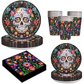100Pcs Day of the Dead Party Supplies,Sugar Skull Tableware Set 9