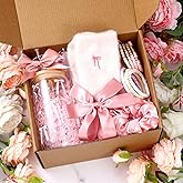 Remerry 14 Pcs Coquette Pink Bow Birthday Gift for Women Happy Birthday Gift Box for Teen Daughter Her Sister, Pink Bow Gifts Basket Set with Coquette Glass Cup for Teacher Teen Girls Friends Female