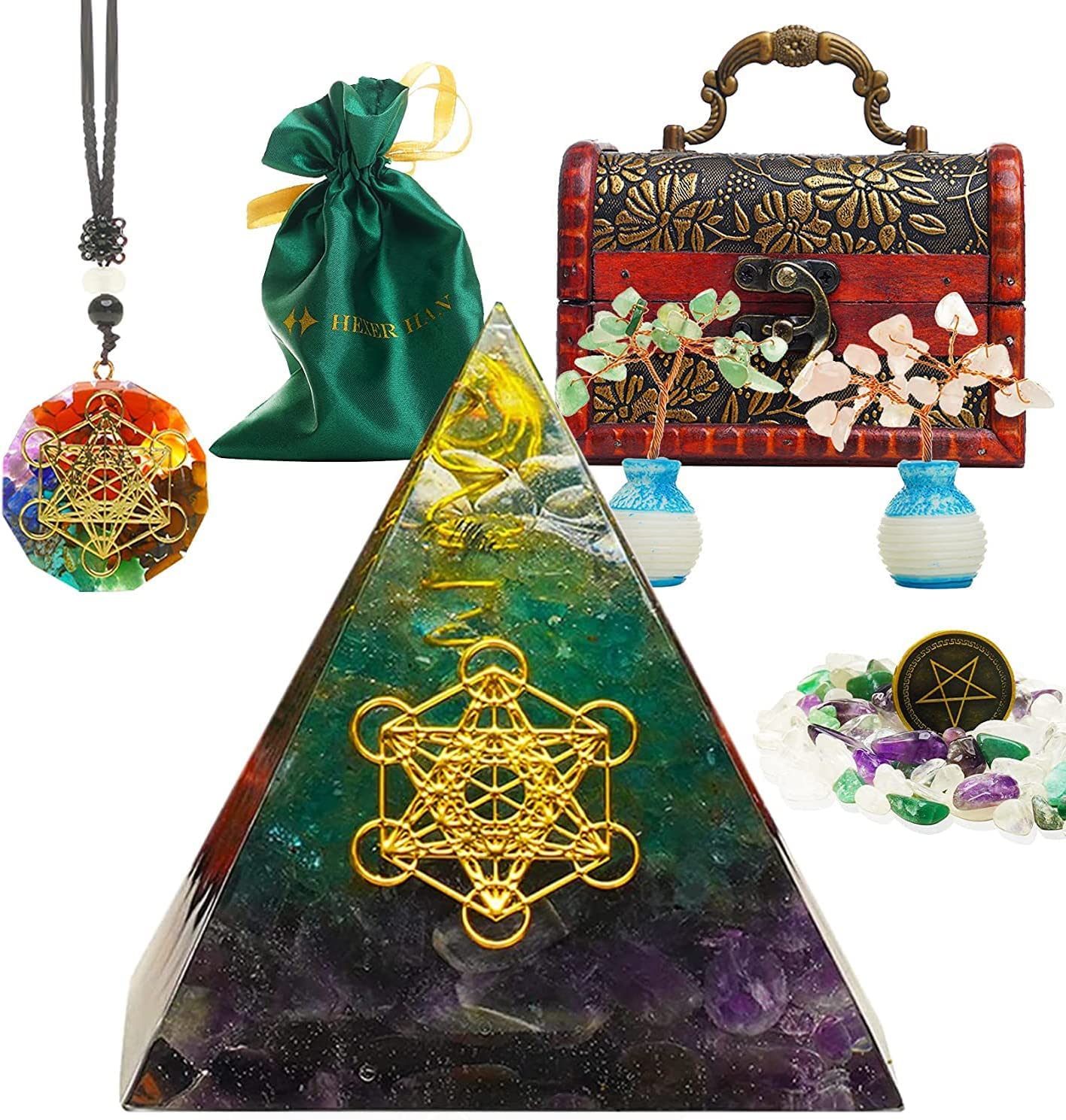 Soulnioi Orgone Crystal Pyramid, Healing Crystals Stone Set for Meditation/Chakra Healing/Spiritual Balance/Reiki Healing/Home Decor