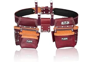 FUERI Leather Tool Belt Bags Pouches Heavy Duty for Men Construction Carpenter Electrician Framer Women Iron Worker