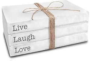 TenXVI Designs Decorative White Books, Set of 3 - Live Laugh Love Stacked Books - Rustic Farmhouse Accent Decor for Decorative Bookends, Entryway Shelf, Mantel and Bedroom Night Stands