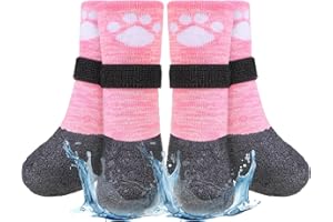BEAUTYZOO Anti Slip Dog Socks Boots, Dog Shoes for Hot/Cold Pavement Snow Rain Days,Waterproof Grip Dog Booties Paw Protector for Hardwood Floor, Prevent Licking for Small Medium Large Senior Old Dogs