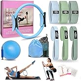 DICYWUDI Pilates Essentials Kit for Home Women, Pilates Equipment for Workouts, 6 Fabric Resistance Bands, 12 Inch Magic Circle Yoga Ring, Mini Exercise Ball, Great Exercise Equipment