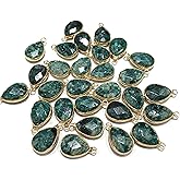 LE SKY natural stone pendants waterdrop shape faceted epidote stone chakra reiki healing semi gemstone pendant for jewelry making necklace bracelet 14x22mm 10 Pcs