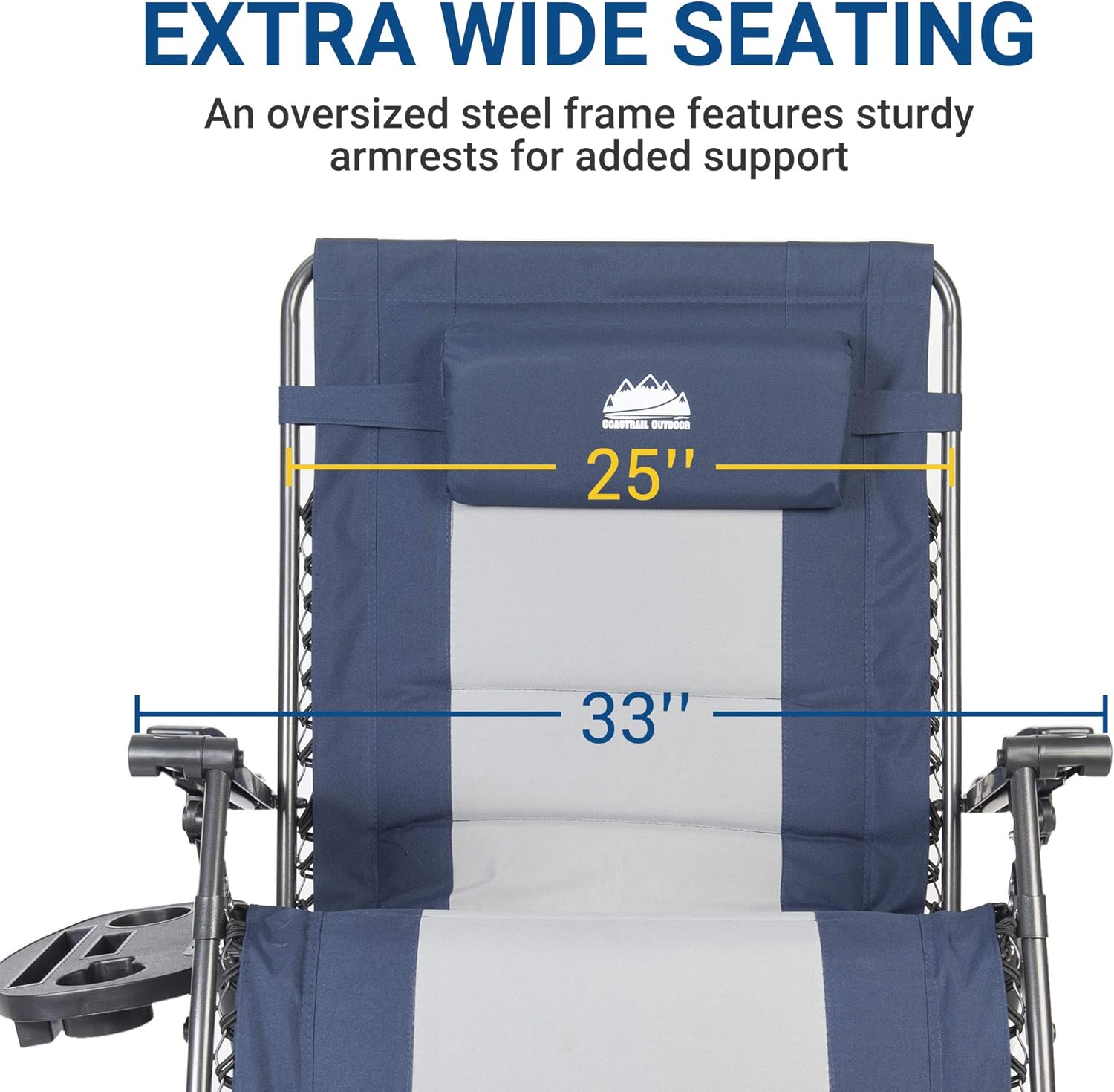 Coastrail Outdoor Zero Gravity Extra Large Armrest XXL Camping Lounge Patio Support 500lbs Padded Reclining Folding Lawn Chair with Side Table, Blue/Gray: Garden & Outdoor