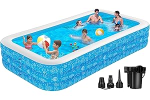 RUANSZZ Inflatable Pools, 130" x 72" x 22" Extra Large Blow Up Pool with Pump, Full-Sized Enduring Thickened Swimming Pools for Water Party Family Outdoor Garden Backyard