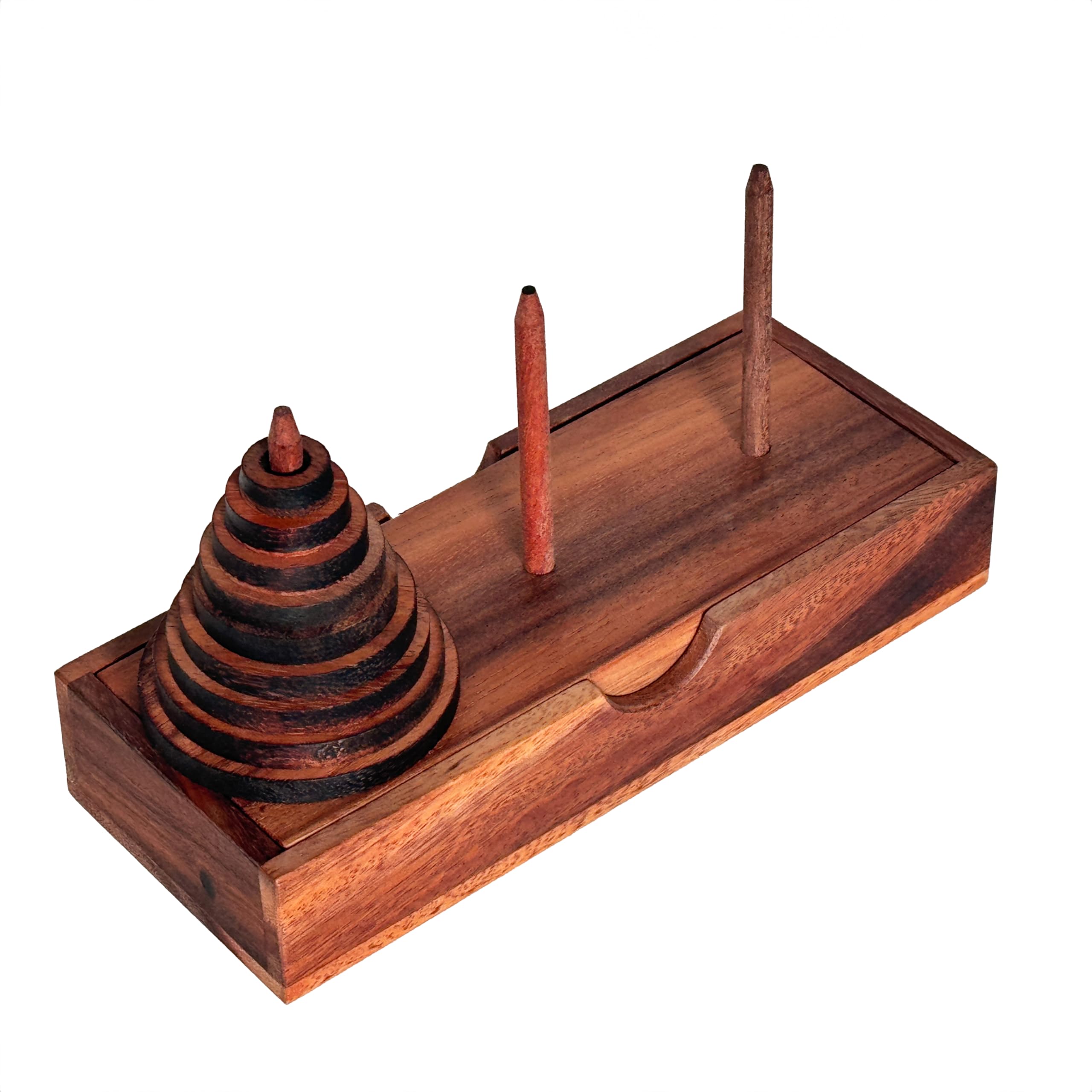 Crafty Artisan Tower of Hanoi - 9 ring set - Brain teaser puzzle for Adults & Kids – Strategic thinking table game – Pagoda 9 Ring wooden travel set