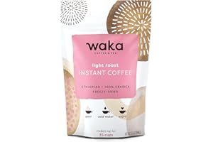 WAKA COFFEE Waka Premium Instant Coffee Light Roast, 35 Servings in a Resealable Bag, 100% Arabica Beans, Freeze Dried Granules, For Hot or Iced Coffee