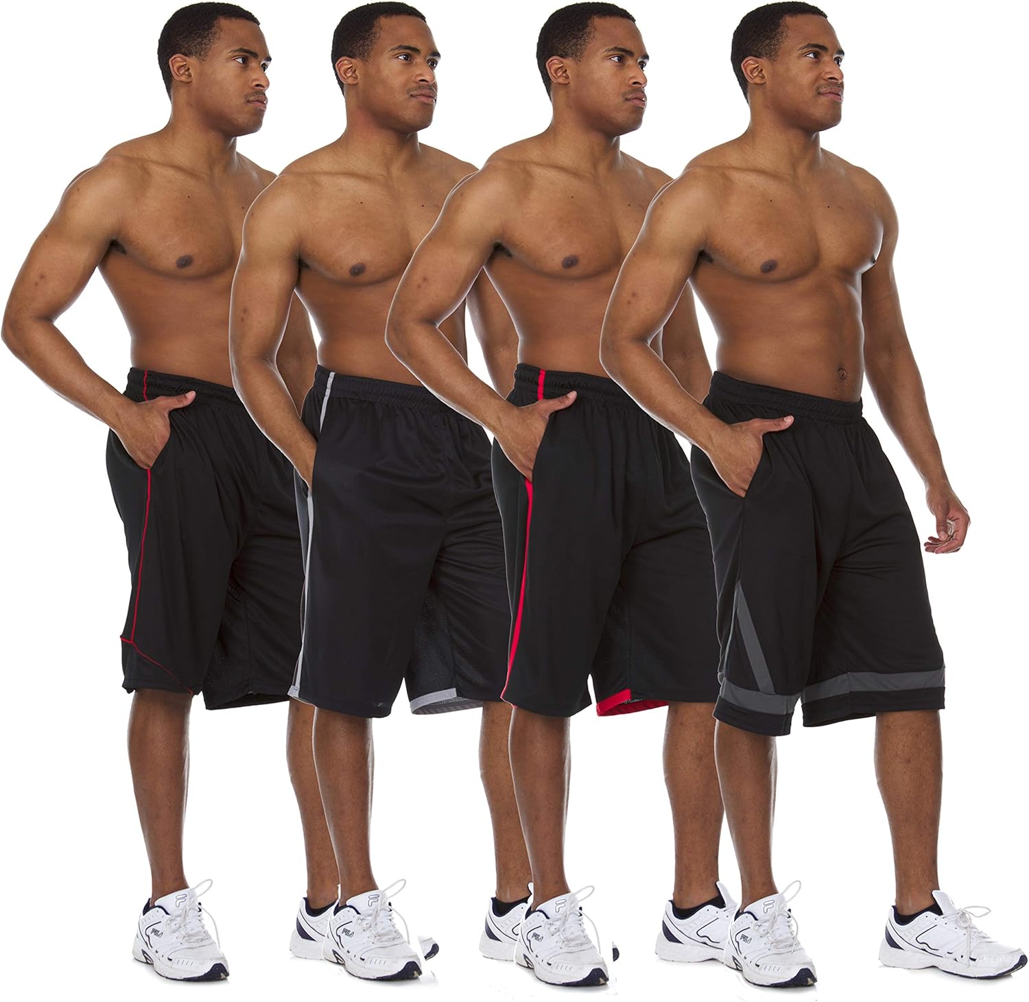 Essential Elements 4 Pack: Men's Active Performance Athletic Basketball Workout Gym Knit Shorts with Pockets at  Men’s Clothing store