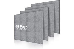 Fstop Labs Acoustic Foam Panels, 12" X 12" X 0.4" Acoustic Sound Absorbing Panel Tiles, Acoustic Panels, Absorption Insulation Treatment Used in Home & Offices (48 Pack, Grey)