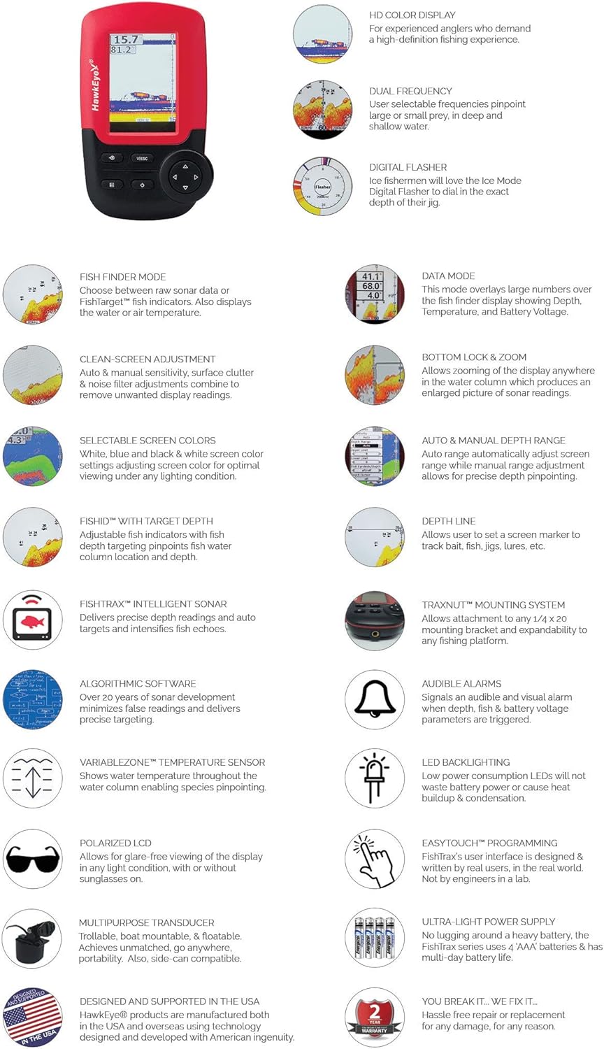 HawkEye Fishtrax 1C Fish Finder with HD Color Virtuview Display