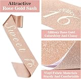 Amosking Sweet 16 Birthday decorations kit Rose Gold Crown Sash Cake Topper view 4