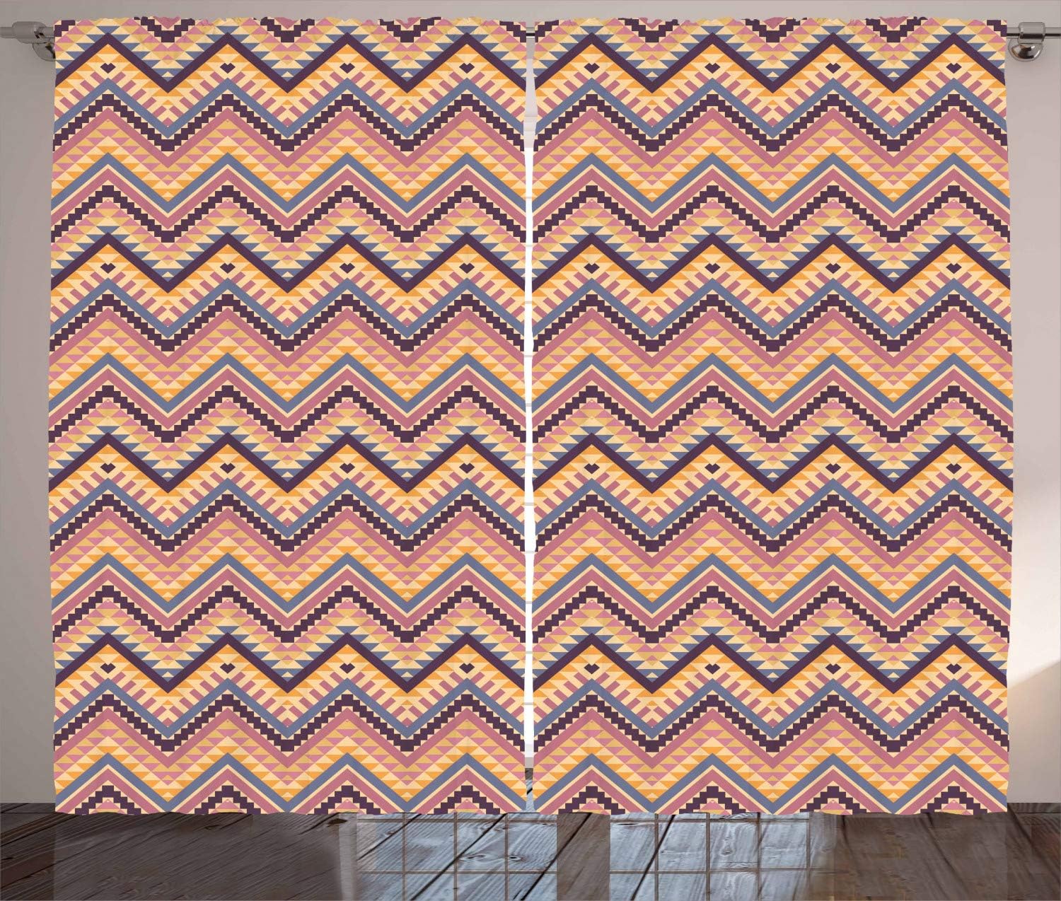 Ambesonne Aztec Curtains, Chevron Art Pattern Inspired by Indigenous Cultural Heritage, Living Room Bedroom Window Drapes 2 Panel Set, 108