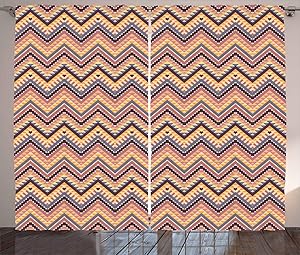 Ambesonne Aztec Curtains, Chevron Art Pattern Inspired by Indigenous Cultural Heritage, Living Room Bedroom Window Drapes 2 Panel Set, 108