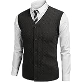 COOFANDY Men's Sleeveless Sweater Vest V-Neck Casual Cable Knit Button Down Cardigan Vest