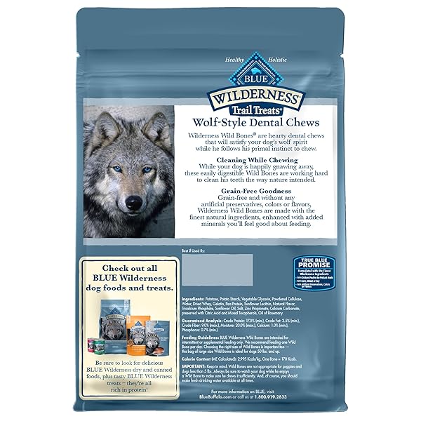 BLUE BUFFALO WILDERNESS WILD BONES GRAIN-FREE DENTAL CHEWS DOG TREATS, LARGE, 27-OZ BAG