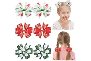 Choicbaby Christmas Hair Bows for Girls 3 Inches Red Hair Bows Clips for Toddler Christmas Pinwheel Bows Grosgrain Ribbon Kids Hair Accessories 6 Pack