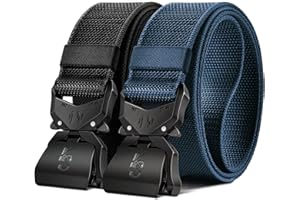 KEMISANT Mens Tactical Belt 2Pack, Stretch Military Rigger Work Belt for Heavy Duty 1.5" Nylon Web Easy Replacing Design