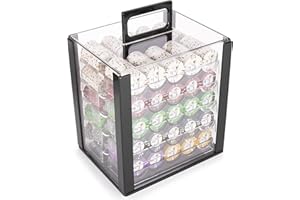 CLAYSMITH GAMING Desert Heat Poker Chips Set - 1000 Heavyweight (13.5-Gram) Clay Composite Chips, 10 Acrylic Trays, with Display Carrying Case - Professional Casino Supplies, Kits, Holders, & Storage Container