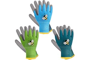 Joottuan 3 Pairs Kids Gardening Gloves Yard Work Gloves Children Rubber Coated Gloves for Youth Toddlers Boys Girls
