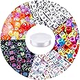 Augshy 1400pcs 5 Color Cube Alphabet Beads Bracelet Letter Beads for Bracelets Making with 1 Roll 50M Crystal String Cord for Jewelry Making（6mm）
