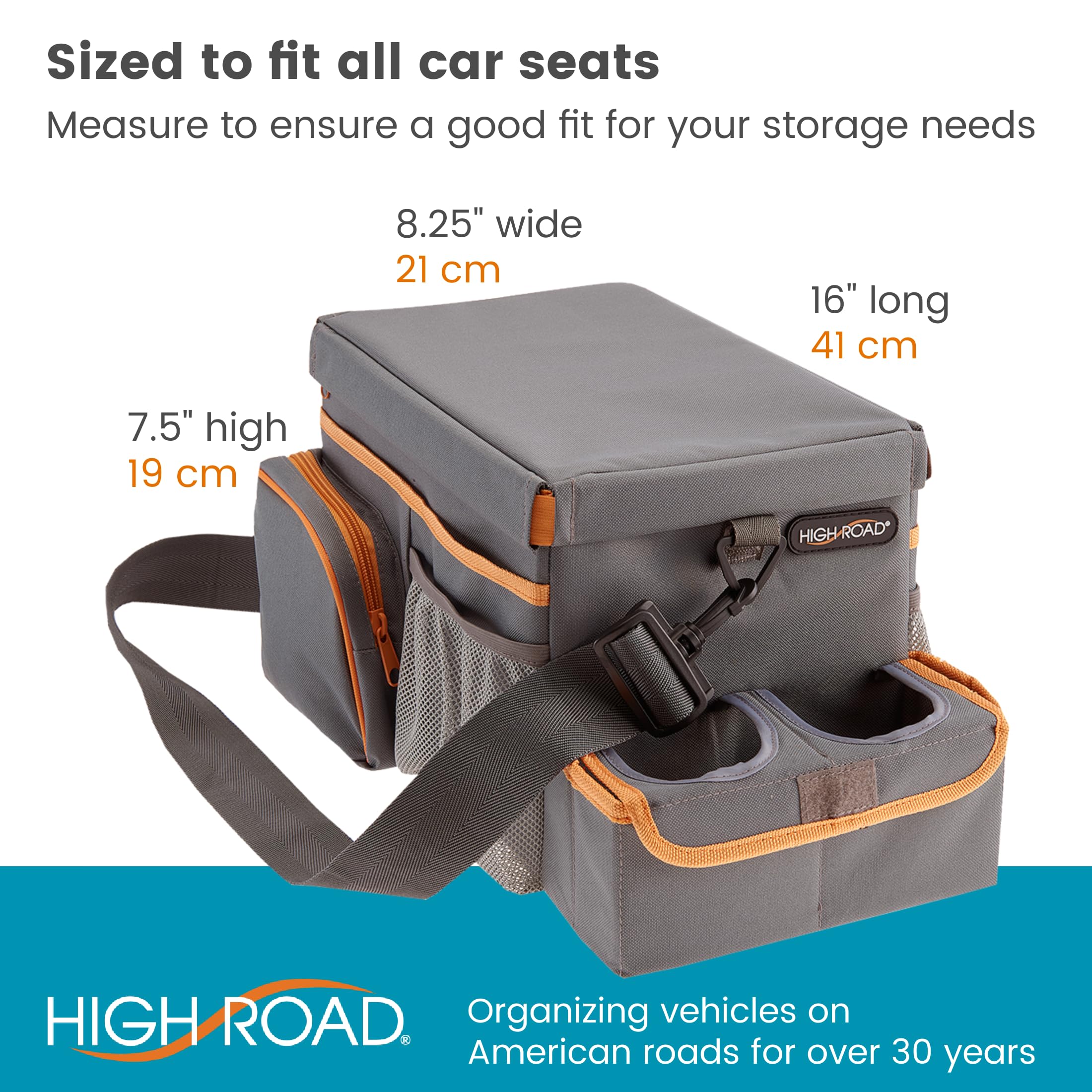 High Road CarHop Car Seat Organizer for Kids and Adults with Cup Holder Tray, Side Pockets and Cooler Compartment (Medium, Gray)