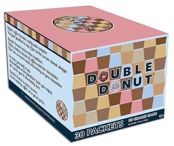 DOUBLE DONUT COFFEE FLAVORED HOT CHOCOLATE PACKETS, GOURMET HOT COCOA MIX VARIETY PACK 30 COUNT INCLUDES CLASSIC, WHITE CHOCOLATE, CHOC RASPBERRY, SALTED CARAMEL, FRENCH VANILLA & PEPPERMINT