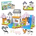 Dulsaera Magnetic Blocks 110PCS with 6 Animal Toys, Building Blocks Set, Toys for Boys & Girls Age 4-6,6-8, STEM Montessori Stacking Building Toys for Toddlers Kids 3+(Cherry & Animal)