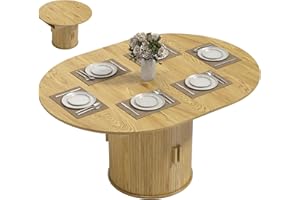 HOMCOM 43.3" to 59" Extendable Dining Table for 4-6, Farmhouse Round Kitchen Table with Double Shelves and Fluted Sliding Doo