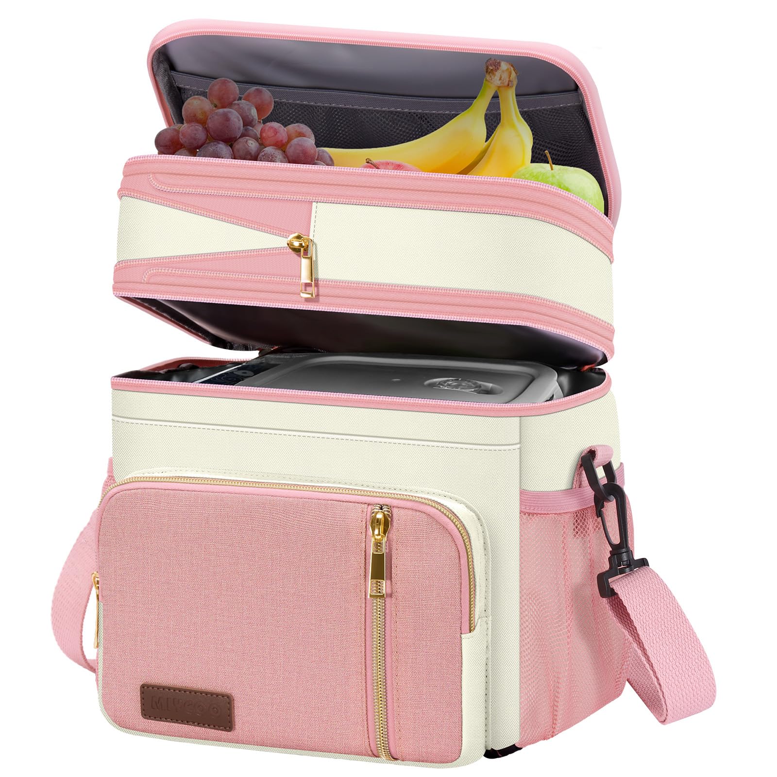MIYCOO Lunch Bag & Lunch Box for Women Men, Double Deck Leakproof Insulated Soft Large Adult Camping Cooler bag for Work, Beach, Picnic, Travel (Pink White, 15L) Image