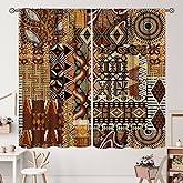 ZhiRain African Tribal Curtains Vintage Abstract African Traditional Pattern Curtain with Rod Pocket for Bedroom Living Room Home Decor Drapes Window Treatments 2 Panels Set 42" W X 45" L