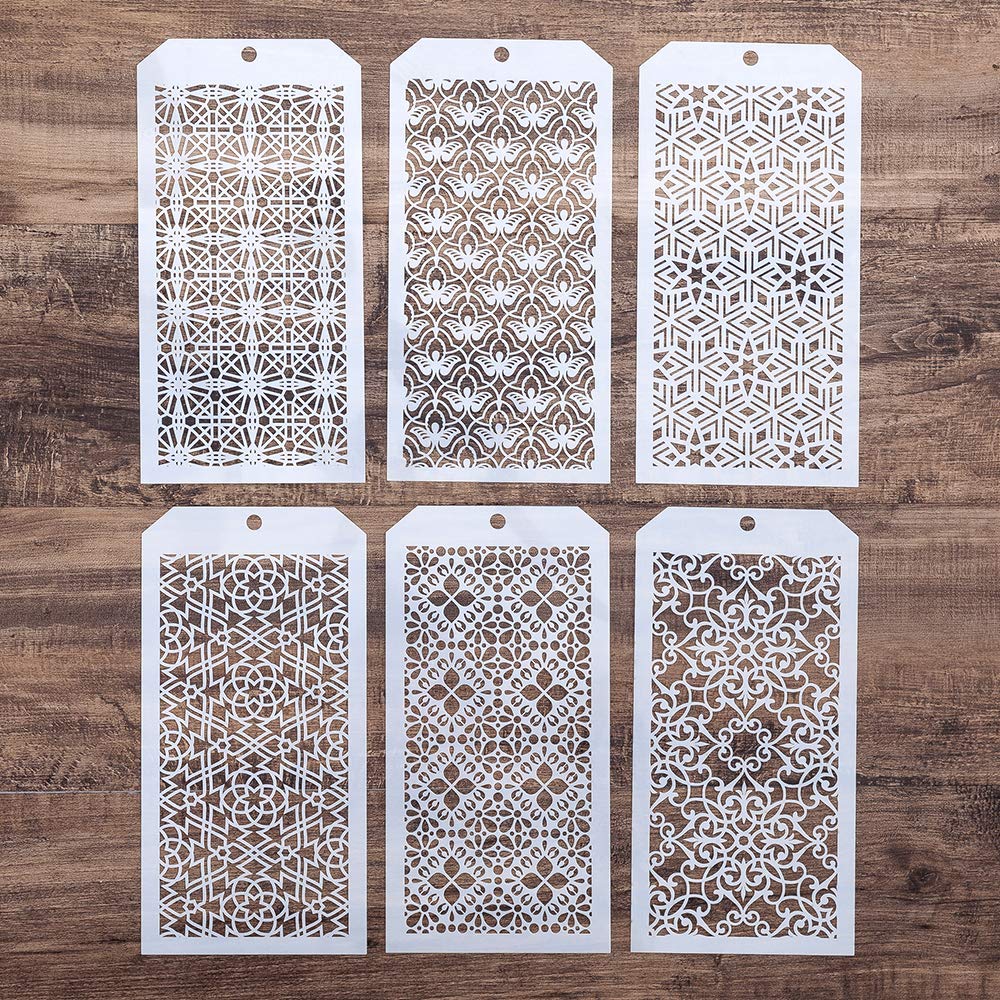 DIY Decorative Stencil Template for Scrapbooking Paiting on Wall Furniture Crafts,Set of 6 (Seamless Vertigo)