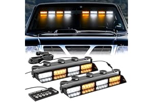 WINECO Amber White Strobe Lights for Trucks Emergency Dash Strobe Lights Safety Flashing Warning Hazard Interior Windshield Deck Split Light Bar Suction Cups for Construction Vehicles