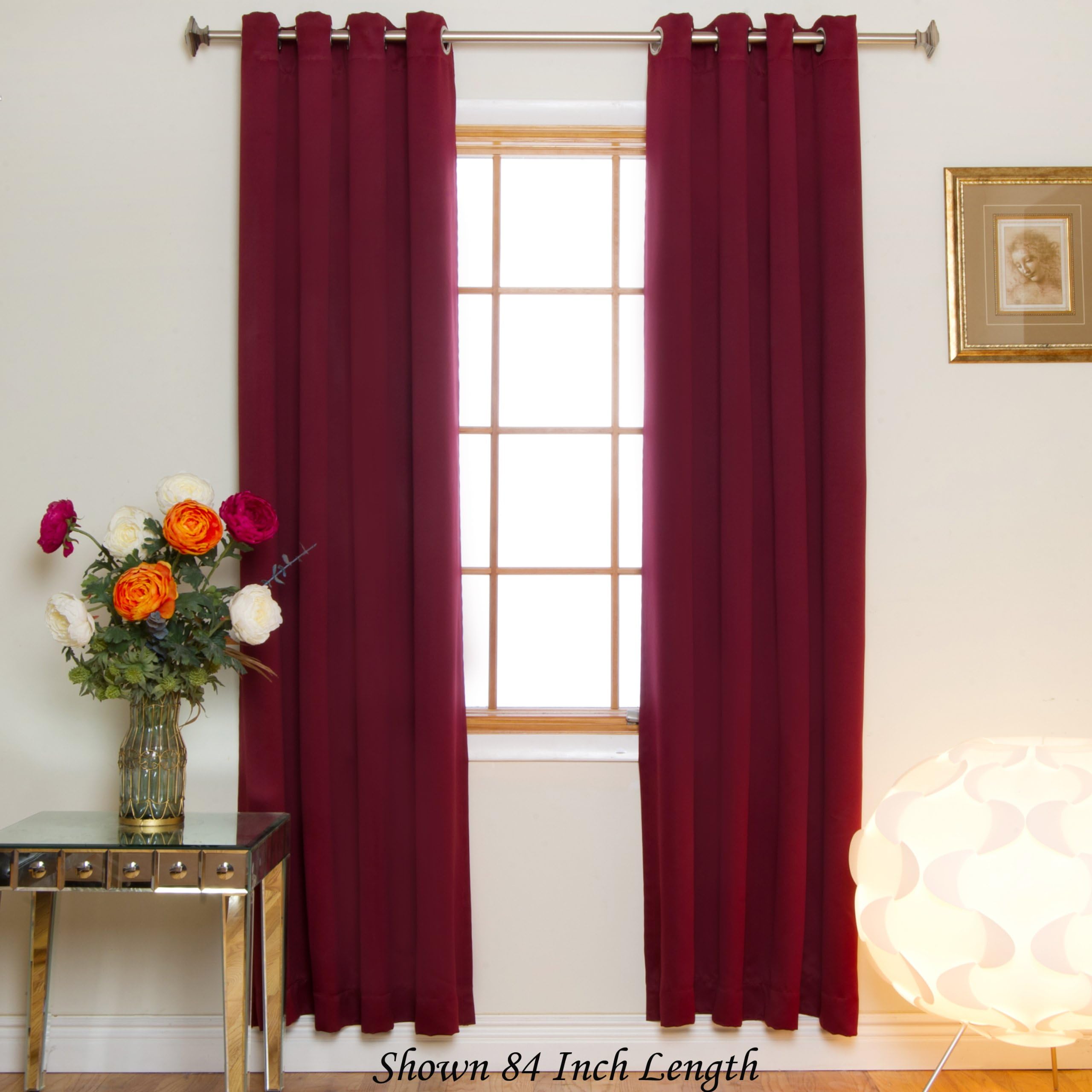 Blackout Curtain Burgundy Nickel Grommet Top Energy Saving Thermal Insulated 108 Inch Length Pair