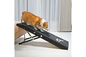 PETKARAY Dog Ramp for Bed, Stepless Adjustment Dog Ramp for Couch, Folding Wooden Pet Ramp for Large Dogs, 47" Long Adjustable Height 9"-24", Black